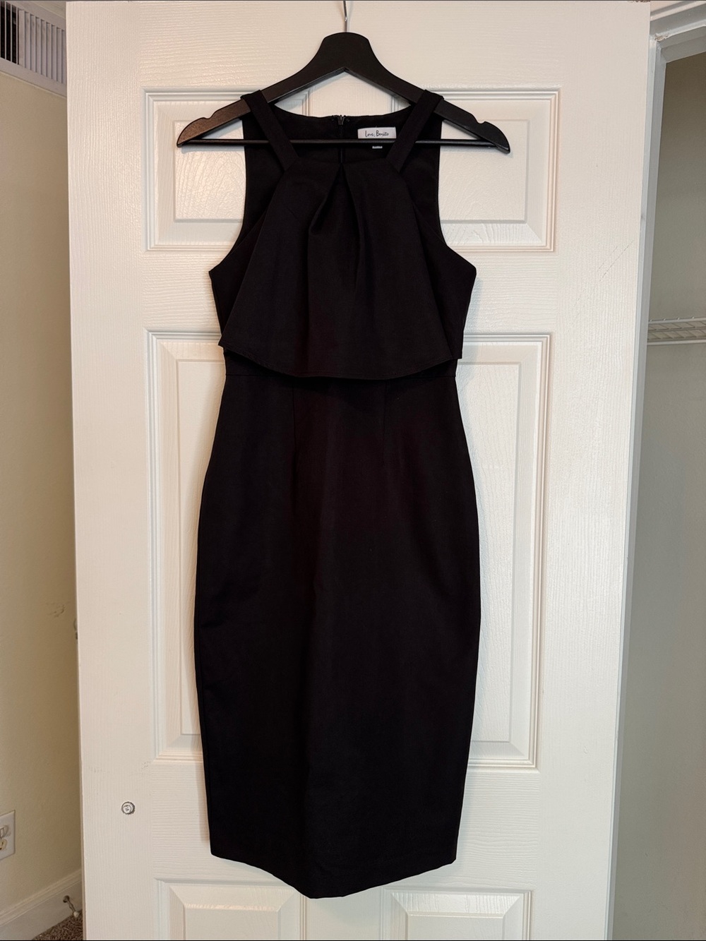 Love Bonito’s Black Sleeveless Midi Dress with Layered Bodice